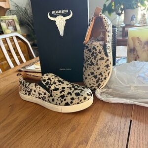 Women's Slip-On Sneakers in Black and White Cowprint